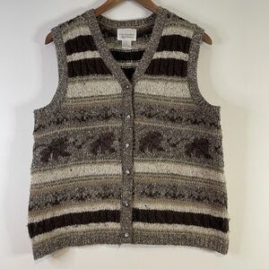VTG Grandpa Sweater Vest Size LG Nature Fair Isle Knit Eclectic 80s Retro